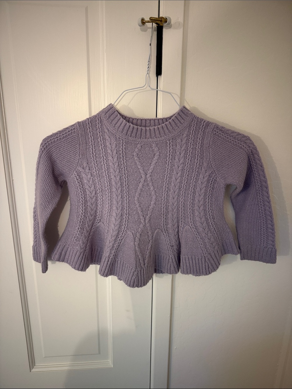 Mayoral Lilac Cable-Knit Peplum Crew Sweater